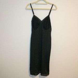 Seamprufe Black Lace Trim Slip Under Dress Knee Length Vintage Nylon Size 36 Tal